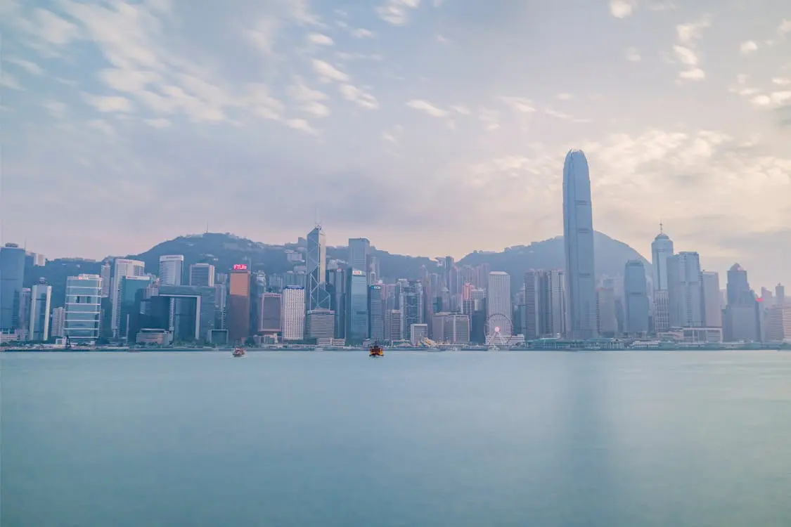 Hong Kong Victoria Harbour skyline with IFC tower and Bank of China building
