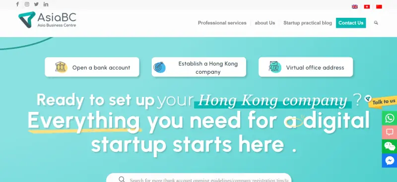 AsiaBC: package-based HK company formation with bank account pathways