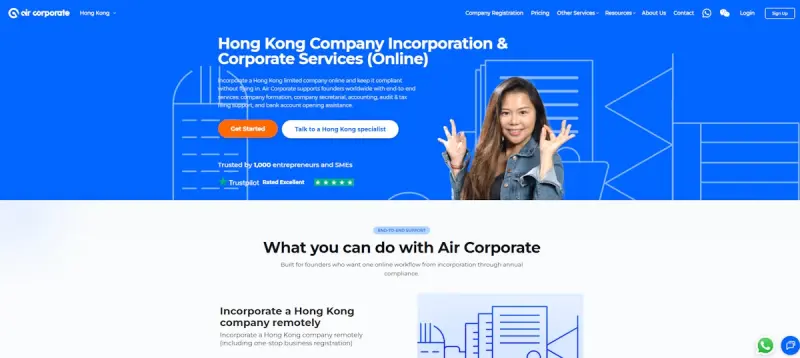 Air Corporate platform: full-service Hong Kong company registration and company secretary services for remote founders
