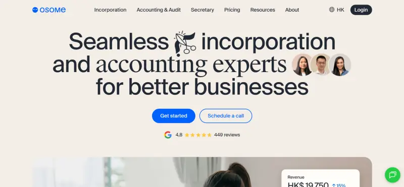 Osome platform: HK incorporation with automated bookkeeping and company secretary